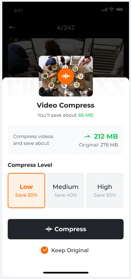 Video compression screen